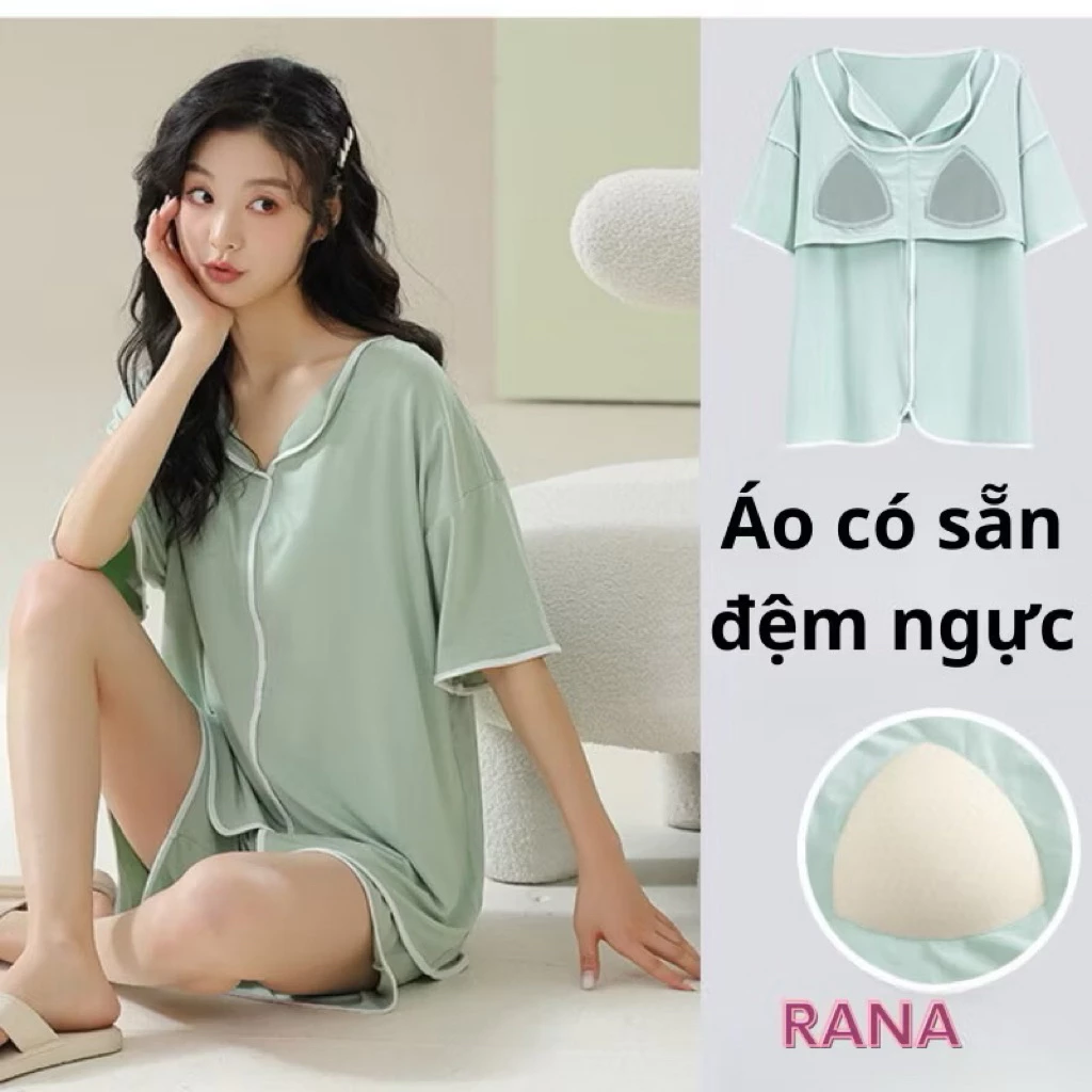 Bộ quần áo mặc nhà có sẵn đệm ngực cho nữ, vải mềm mại thoáng khí RaNa