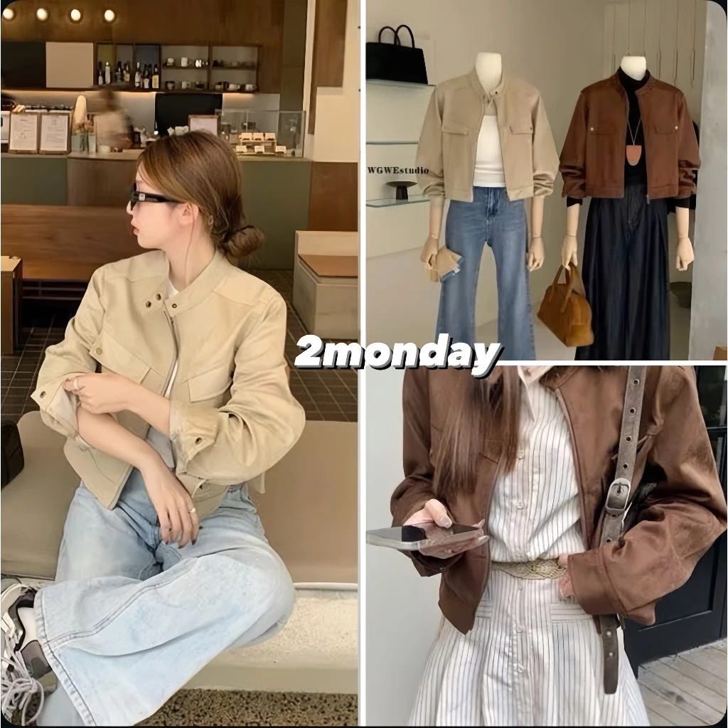 [HÀNG QC/ LOẠI 1] ÁO KHOÁC DA LỘN CỔ TRỤ CÚC BẤM TÚI NẮP DÁNG CROPTOP SIÊU XINH 2MONDAY AK2