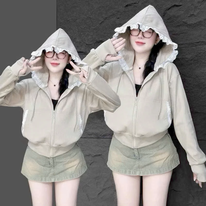 Áo khoác phối ren nón dễ thương, đi nắng cho nữ 4 túi mới về