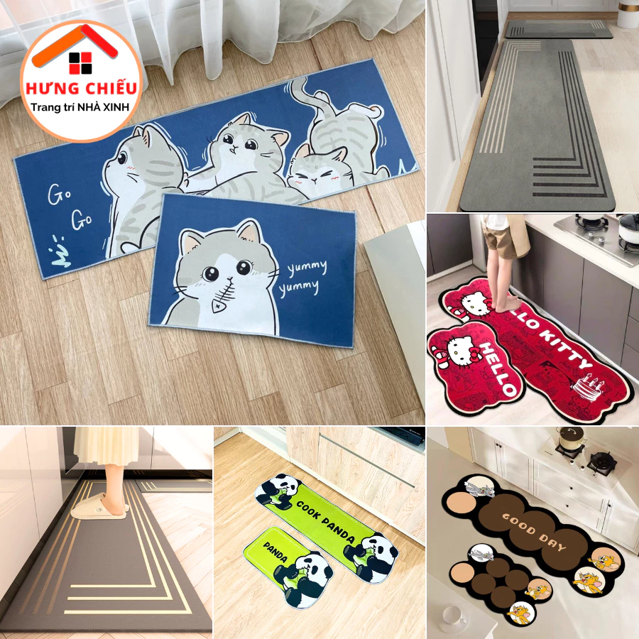 Thảm lau chân nhà Bếp trải sàn hình thú phòng khách phòng tắm 3d chống trượt Hưng Chiếu ED02