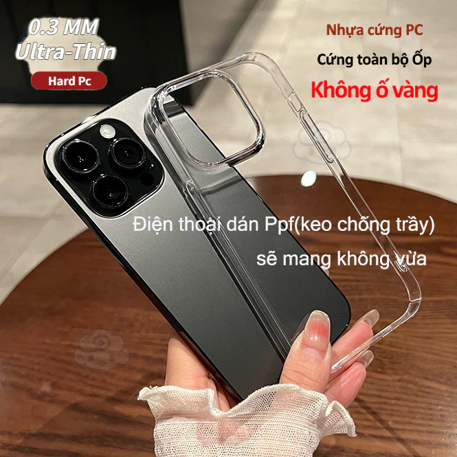 Ốp lưng nhựa PC trong suốt Cao Cấp chống ố tuyệt đối dành cho iPhone 16 pro max 11 12 13 14 pro max