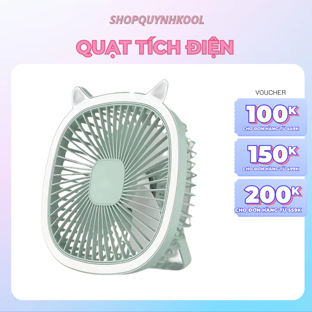 Quạt Tích Điện Mini Treo Tường DIDOOGLT Để Bàn Tai Mèo Có 3 Chế Độ Kèm Sạc USB Đa Năng