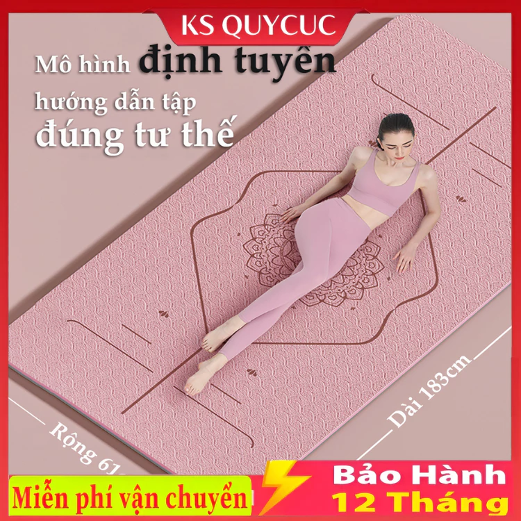 Thảm Tập Yoga Định Tuyến TPE Cao Cấp, Thảm Tập Đa Năng Đúc Nguyên Tấm 6mm Tặng Kèm Túi Đựng, Chống Trượt, Bám Sàn