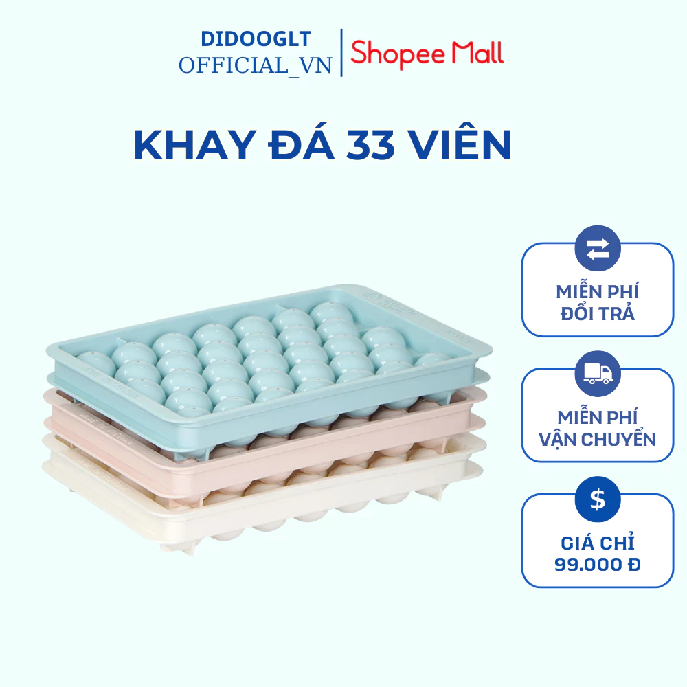 Khay đá 33 viên DIDOOGLT khuôn Thạch Bi Nhựa Tròn Làm Rau Câu Hoa Quả Trái Cây