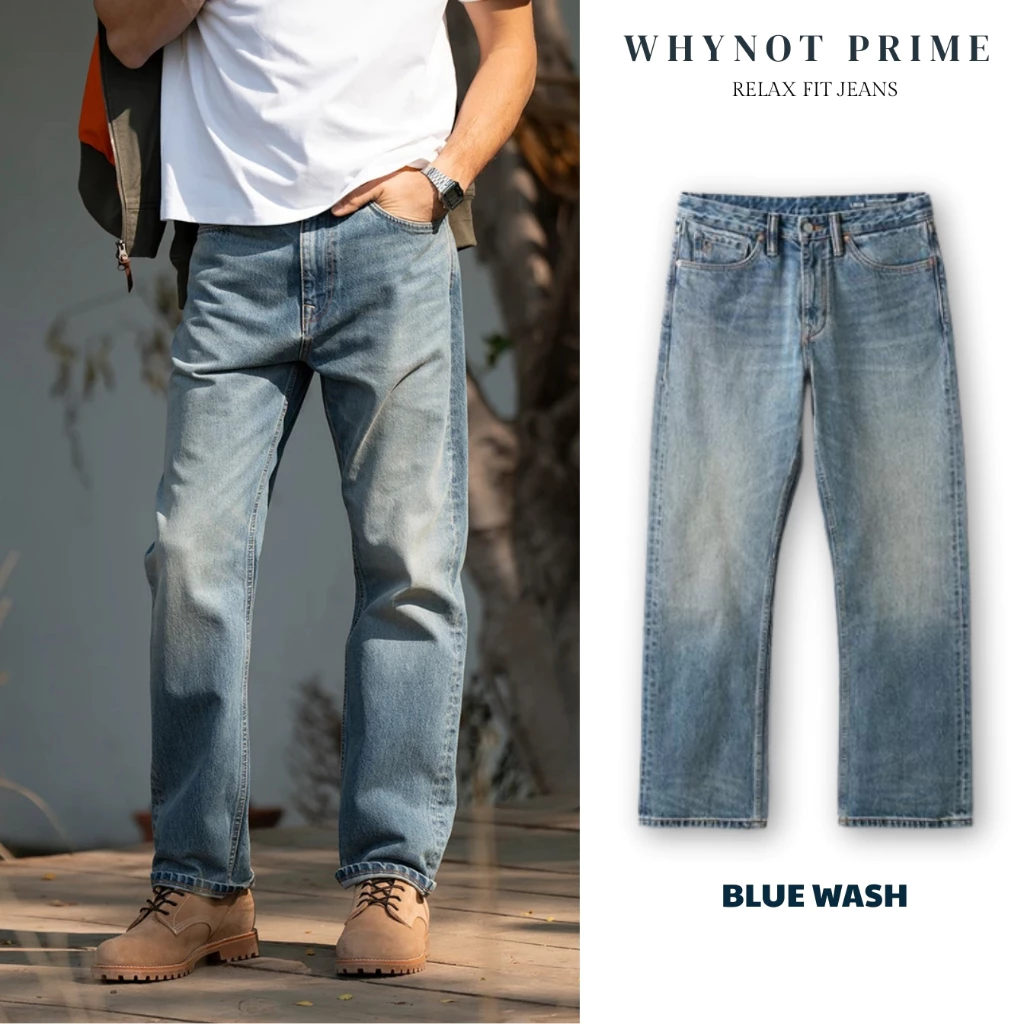 Quần Jean Nam Ống Suông Đứng Blue Wash Vintage WN PRIME, Quần Bò Nam Nữ Form Suông Rộng Có BigSize