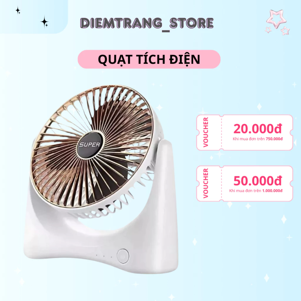 Quạt Tích Điện Mini Để Bàn Super Fan - Công Suất Lớn 3 Cấp Độ Gió Siêu Mát Động Cơ Êm Ái ( Hàng Đẹp )