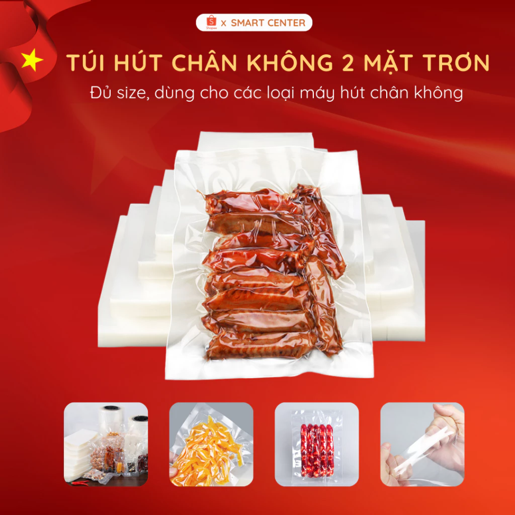 Combo 50 Túi hút chân không thực phẩm hai MẶT TRƠN phù hợp với mọi loại máy hút KAW