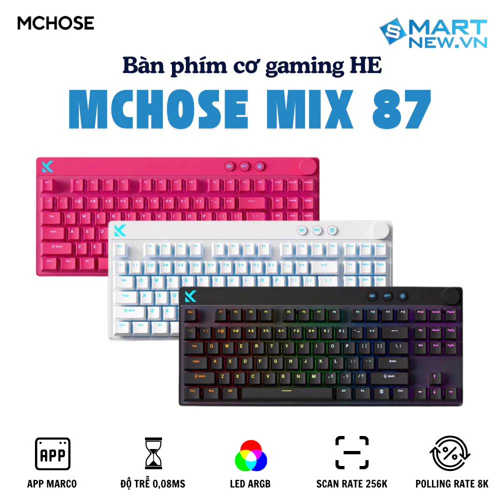 Bàn phím cơ HE Mchose Mix87 - Rapid Trigger - Switch Nam Châm - 8k Polling Rate - Có app - Led ARGB - Gaming House
