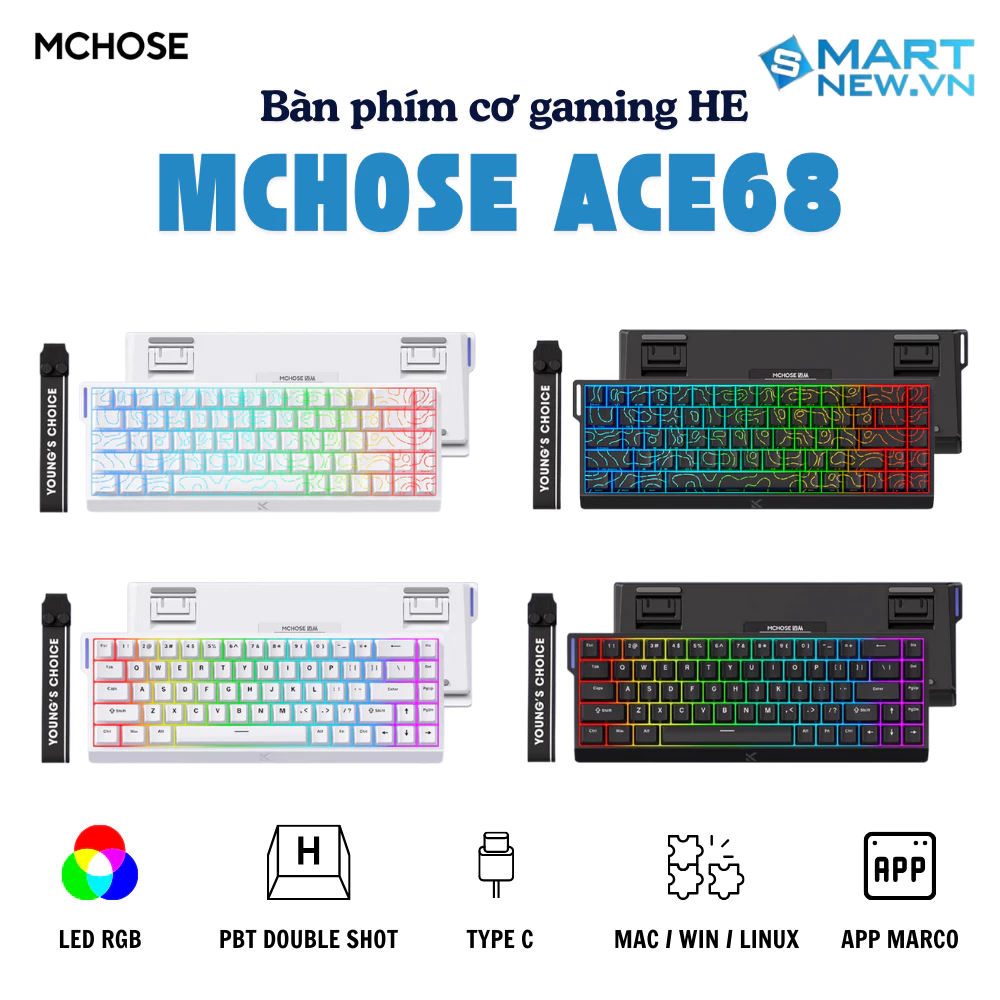 Bàn Phím Cơ Gaming HE Mchose Ace68 Esports - Rapid Trigger - Layout 68% - 8K Polling Rate - Có app tuỳ chính - Type C