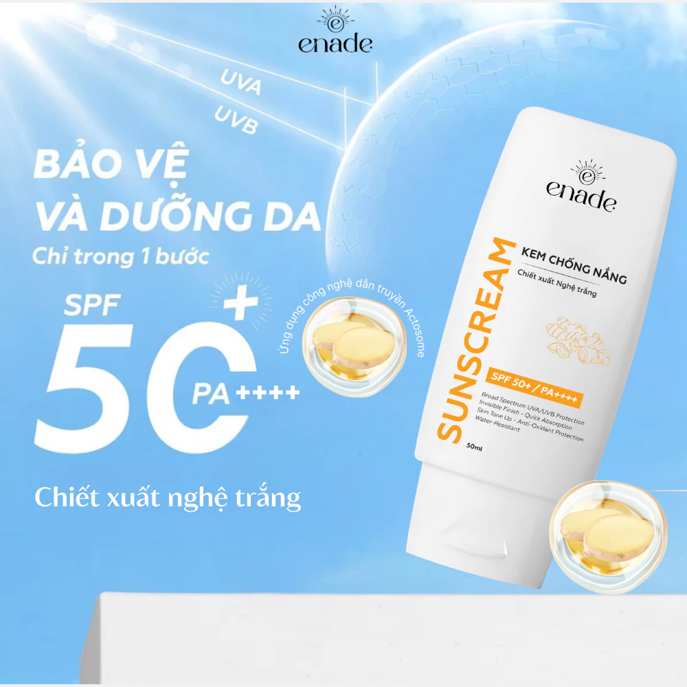 Enade Kem Chống Nắng Vật Lý Lai Hoá Học SPF50+,PA++++,Chiết Xuất Nghệ Trắng