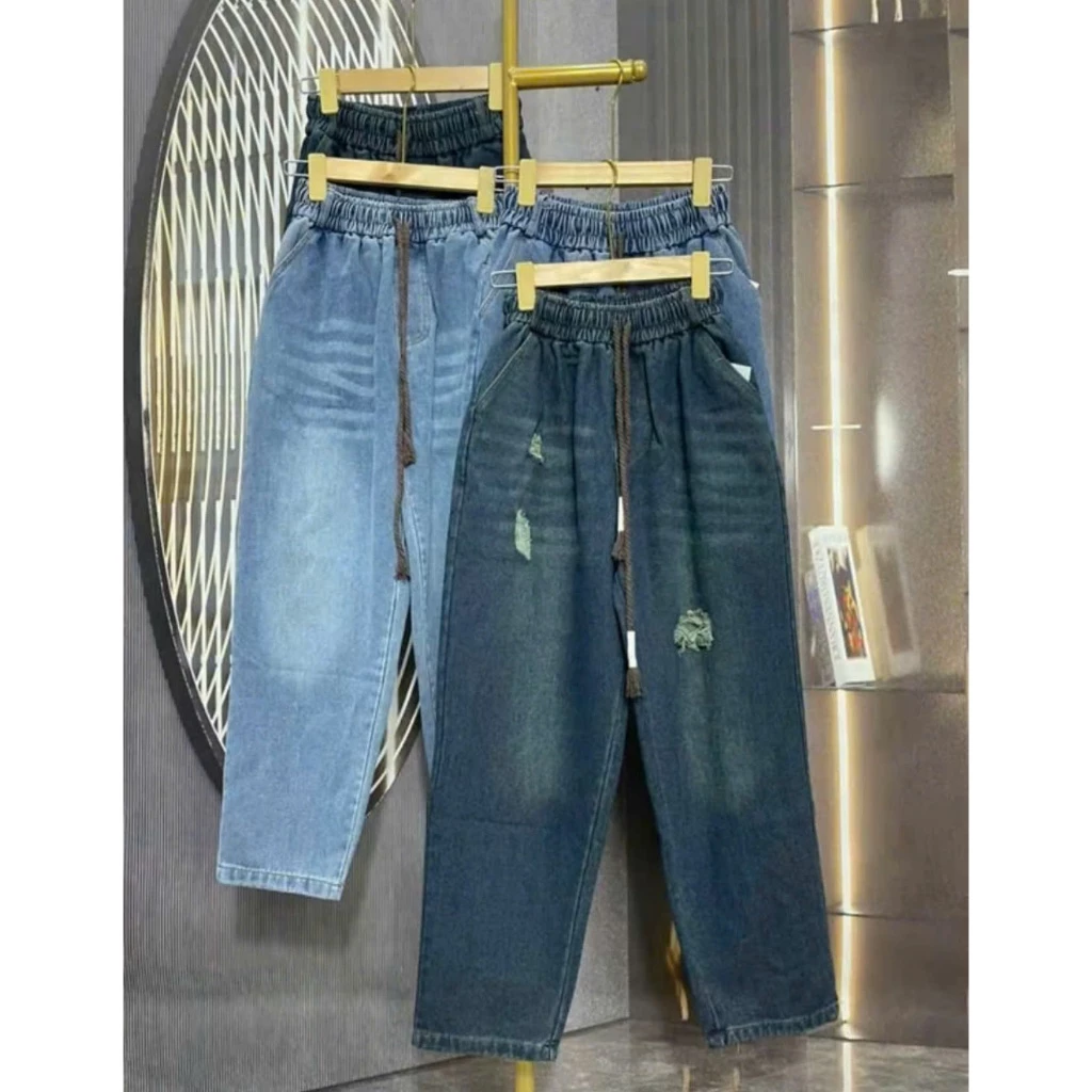 Quần baggy jean nữ, quần bò nữ baggy phong cách basic có túi cạp chun co giãn thoải mái size ( 40-75kg)