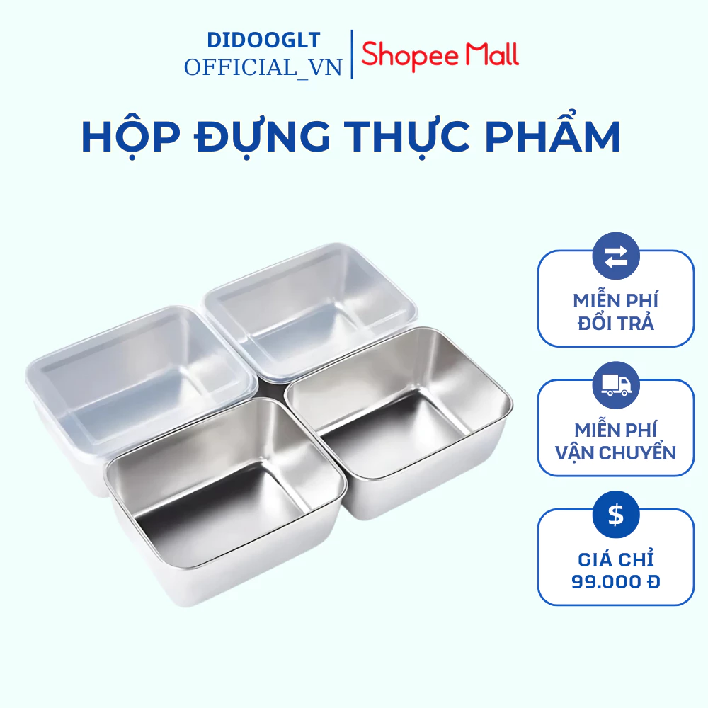 Hộp đựng thực phẩm DIDOOGLT Khay inox 304 kèm nắp nhựa an toàn dùng cho bảo quản thực phẩm