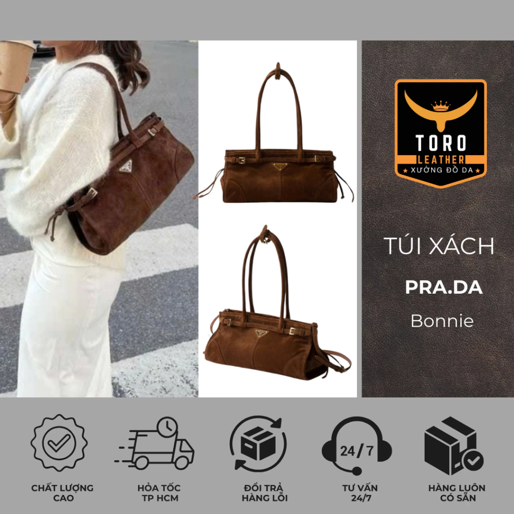 Túi PD Bonie Medium (Hàng có sẵn) - Túi xách hot trend chất liệu da lộn tổng hợp