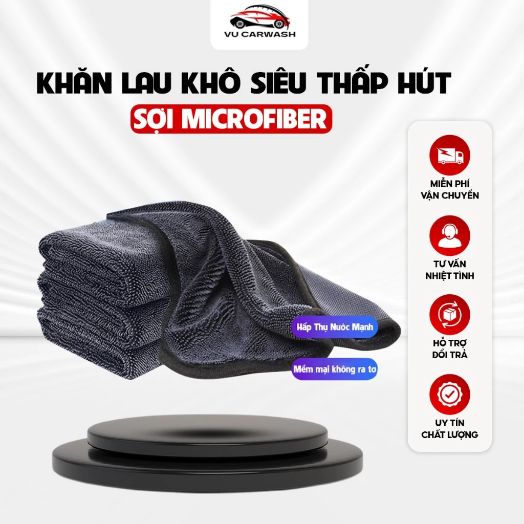 Khăn Lau Xe Ô tô - Xe Máy, Khăn Lau Đa Năng chuyên dụng 30x40cm, 40x60cm(xám - viền đen)