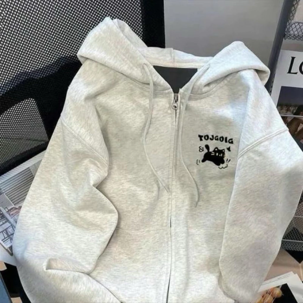Áo khoác nỉ hoodie form rộng tay bồng chất nỉ tàu cao cấp in hình Mèo TOJ