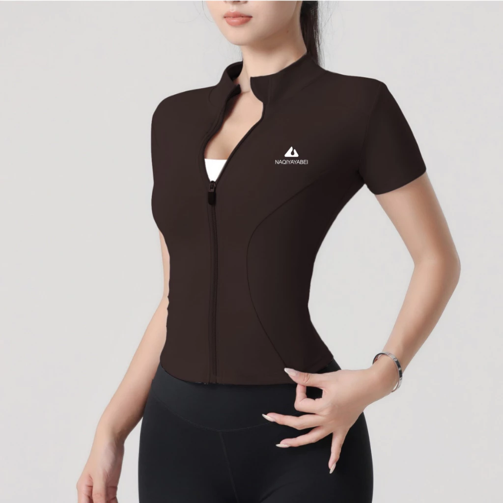 Áo Khoác Ngắn Tay Có Khóa Kéo NAQI 622 – Gym, Yoga, Pickleball, Đạp Xe, Chạy Bộ Nữ
