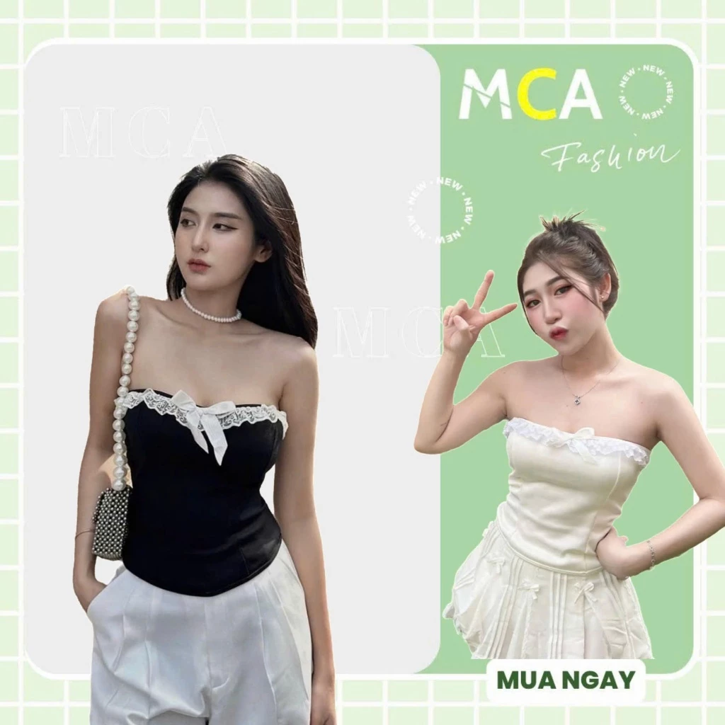 [ Video thực tế sp ] Áo ống cúp ngực phối viền ren MCA đính nơ xinh xắn A5928