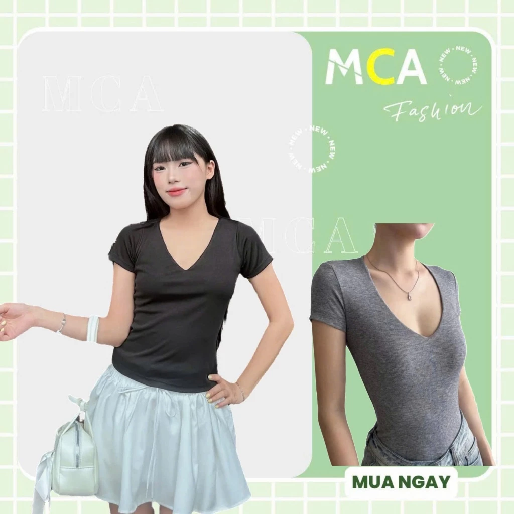 [ Video sp thực tế ]Áo Thun Nữ Tay Ngắn Kiểu Cổ Tim MCA Phong Cách Basic A51145