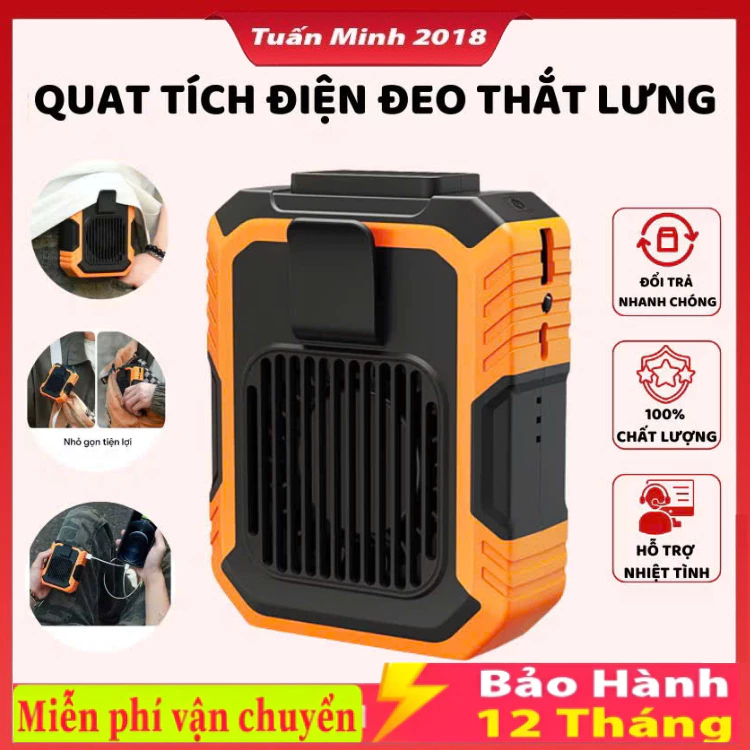 Quạt Đeo Thắt Lưng Tích Điện Kiêm Sạc Dự Phòng 5000mAh-Quạt Đeo Hông Công Suất Lớn