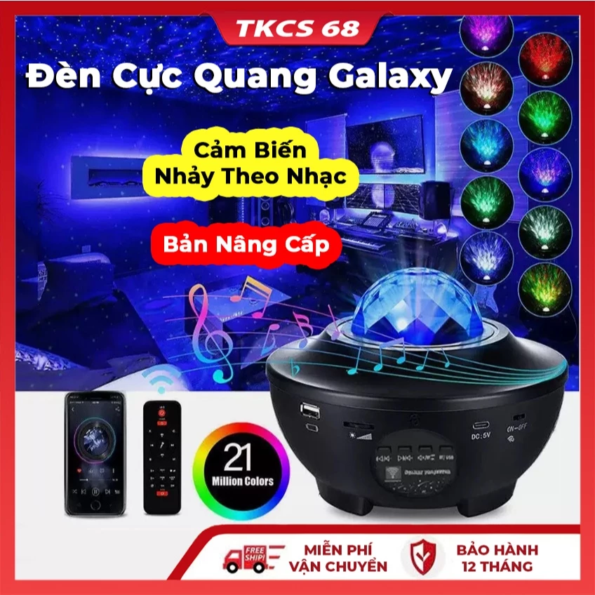 Đèn Cực Quang Starry Chiếu Bầu Trời Galaxy, Đèn Kiêm Loa Bluetooth , Led Cực Quang Decor Trang TríPhòn
