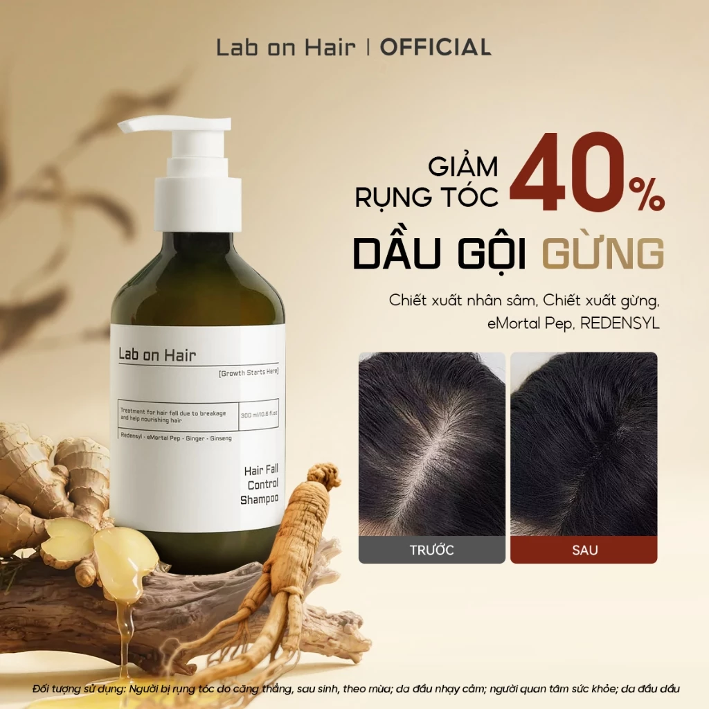 Dầu gội gừng Lab On Hair Nhân sâm Redensyl cải thiện tình trạng rụng tóc dầu gội mọc tóc 300ml