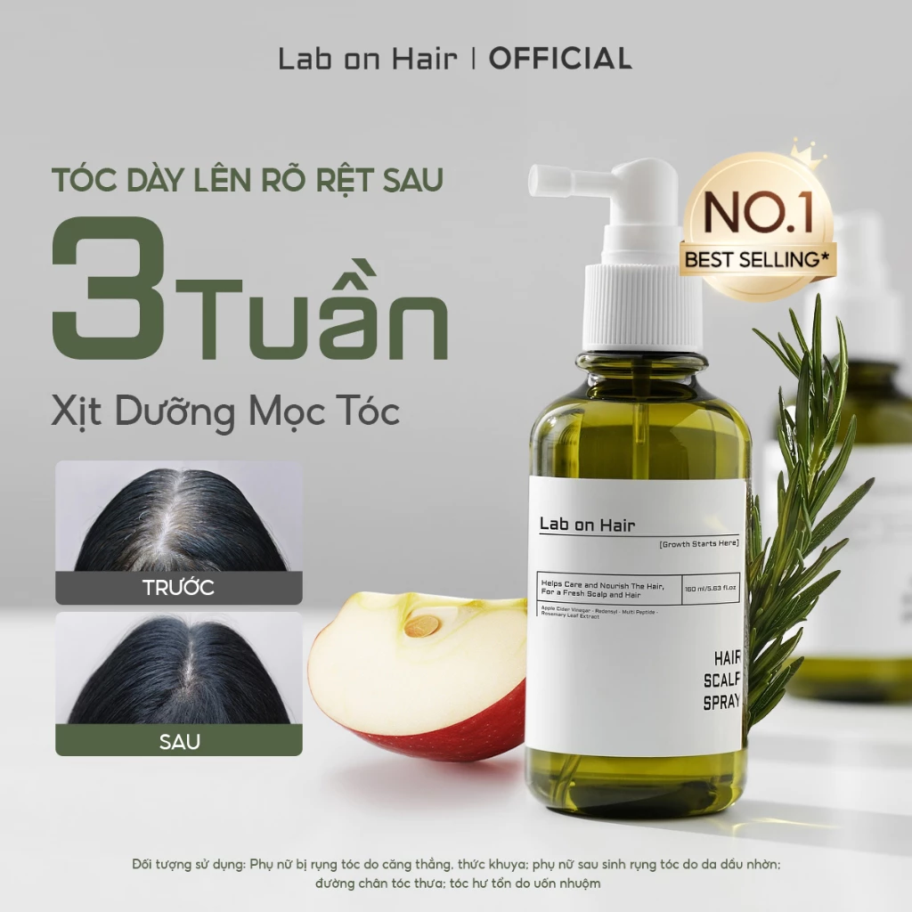Xịt mọc tóc Lab on Hair 160ml xịt dưỡng tóc với giấm táo Redensyl hỗ trợ dưỡng ẩm và cải thiện tình trạng tóc hư tổn
