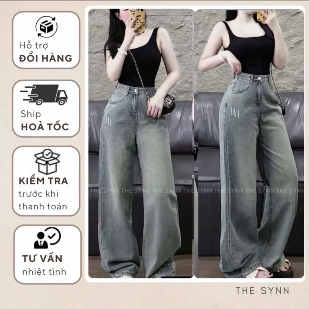 QJ43 - Quần Jeans Ống Suông Form Rộng Xanh Lưng Cao Tôn Dáng Form Unisex Nữ