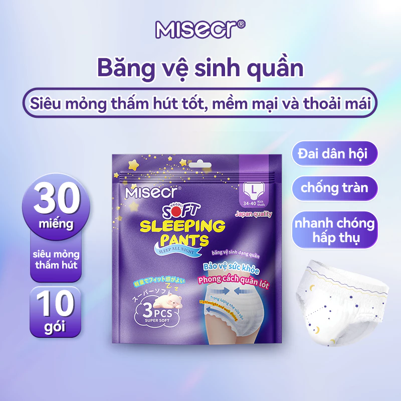 Misecr 10 gói 30 miếng băng vệ sinh nữ Quần siêu mỏng chống tràn 2 bên thoáng khí Quần ngủ yên tâm