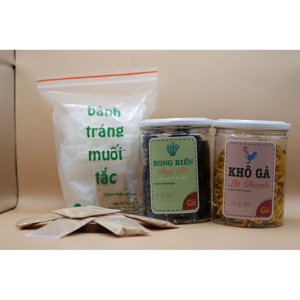 Combo 3 Ăn Vặt Siêu Hot( Bánh tráng muối tắc+rong biển cháy tỏi+khô gà lá chanh)