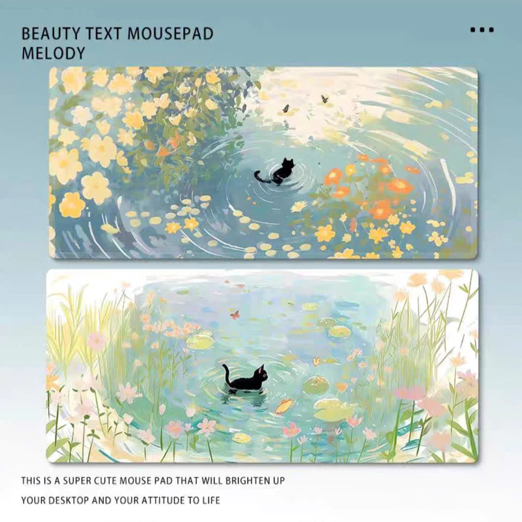 Pad chuột mèo hoa dễ thương cỡ lớn – Mousepad decor bàn học làm việc