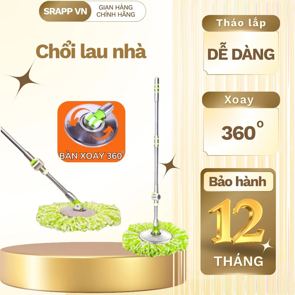 Chổi lau nhà Song Anh SA333 Xoay 360 độ, cán dài 1.35m khóa trợ lực siêu bền, dễ dàng tháo lắp