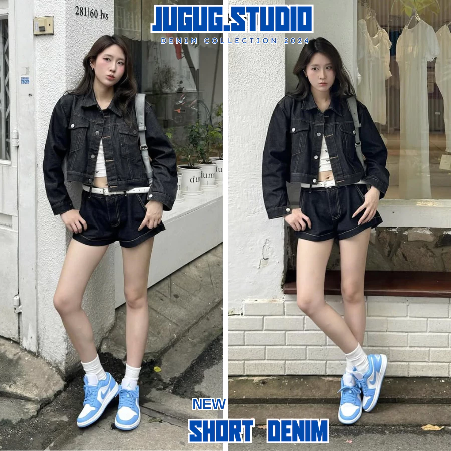 Quần Short ngắn nữ Denim chất liệu Jean dáng ngắn trên gối phong cách trẻ trung năng động JG22
