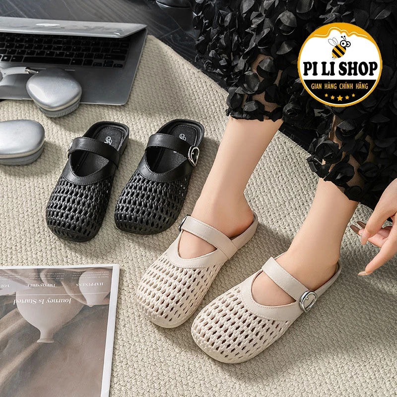 Dép Sục Lưới Đế Bệt Khóa Kim Loại Sang Trọng, Dép Nhựa Nguyên Khối Không Thấm Nước Đế Êm Chân