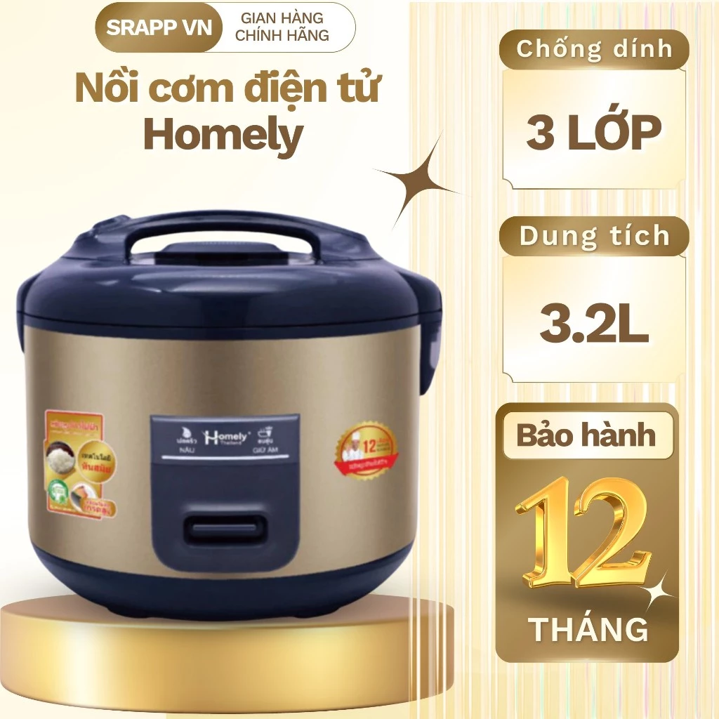 Nồi cơm điện Homely HL-36 công suất 1200W dung tích 3.2L lòng nồi siêu dày chống dính, giữ nhiệt lâu