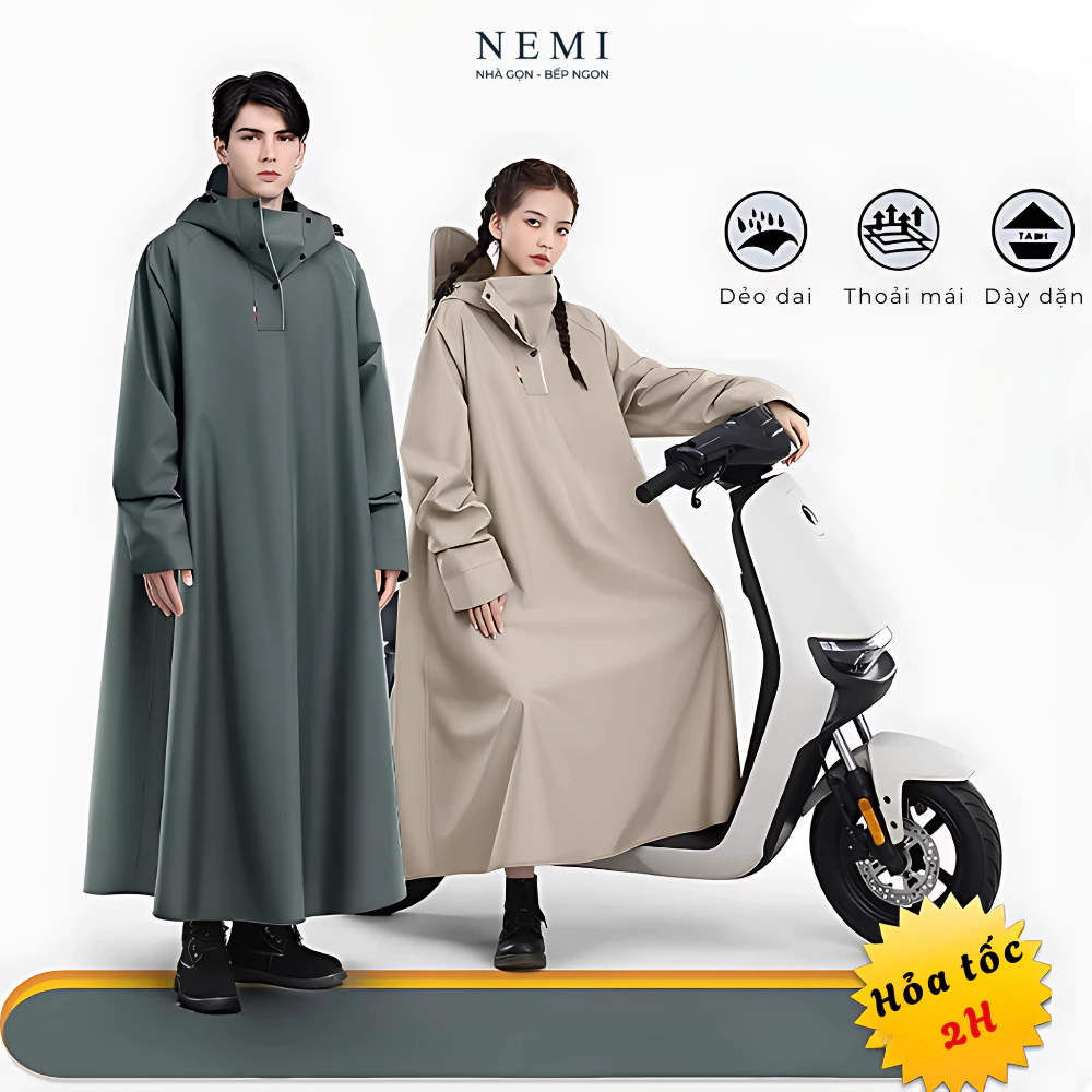 Áo Mưa Đơn Trùm Kín Cao Cấp NEMI, Áo Mưa Vải Oxford Một Người Chống Thấm, Bền, Dày, An Toàn Khi Đi Xe Máy