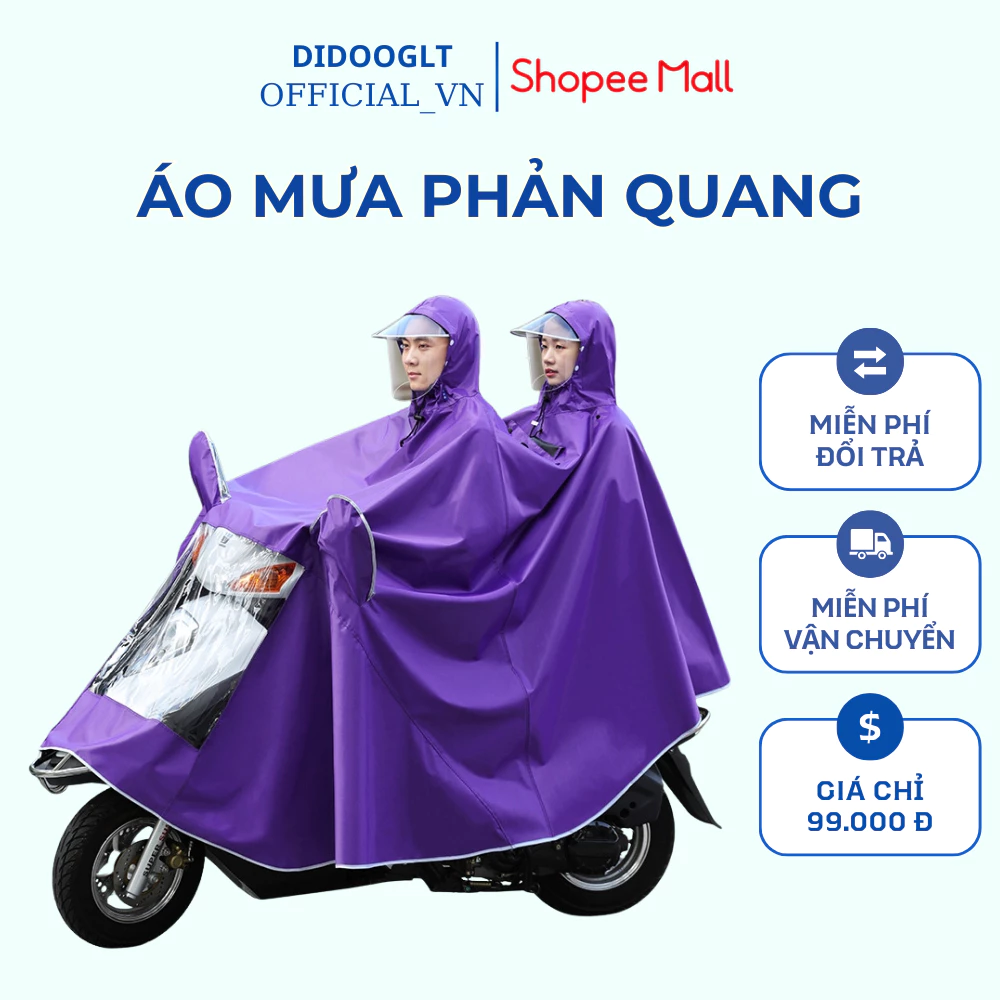 Áo Mưa Phản Quang DIDOOGLT - Áo Mưa Choàng Cỡ Lớn Đi Xe Máy 1Người Và 2Người Che Phủ Toàn Thân Kém Kính Chắn Mưa