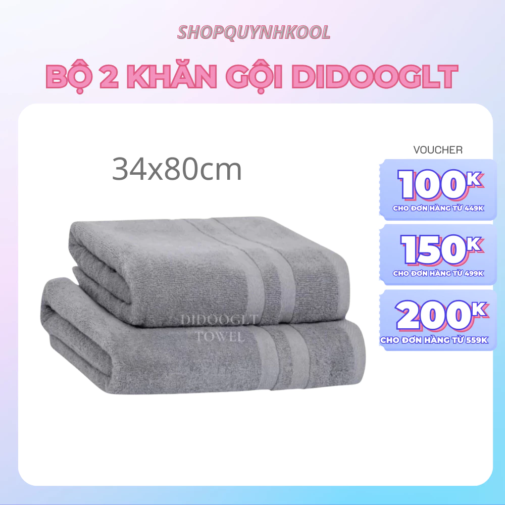 Bộ 2 Khăn Gội 34x80cm 100% COTTON, Siêu Mềm Mịn Thấm Hút Tốt, Không Phai Màu Cho Gia Đình Spa (DIDOOGLT TOWEL)