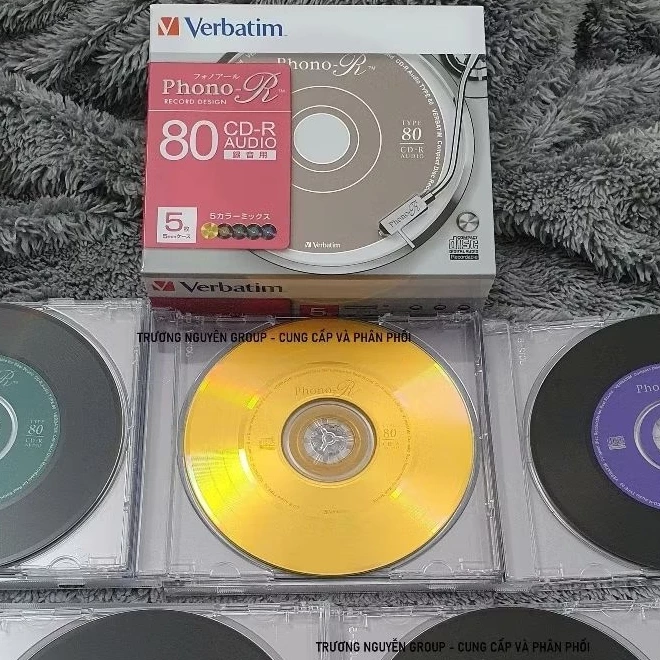 Bộ 05 Phôi Đĩa CD Trắng VERBATIM MITSUBISHI Phono Audio 2X - 48X - Chuyên Ghi Nhạc - Nguyên seal Có Vỏ -Chính Hãng