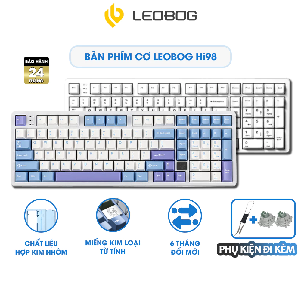 Bàn Phím Cơ Có Dây Khung Kim Loại LEOBOG Hi98 98% 101 Phím Led RGB Logo Từ Tính Chơi Game Chính Hãng