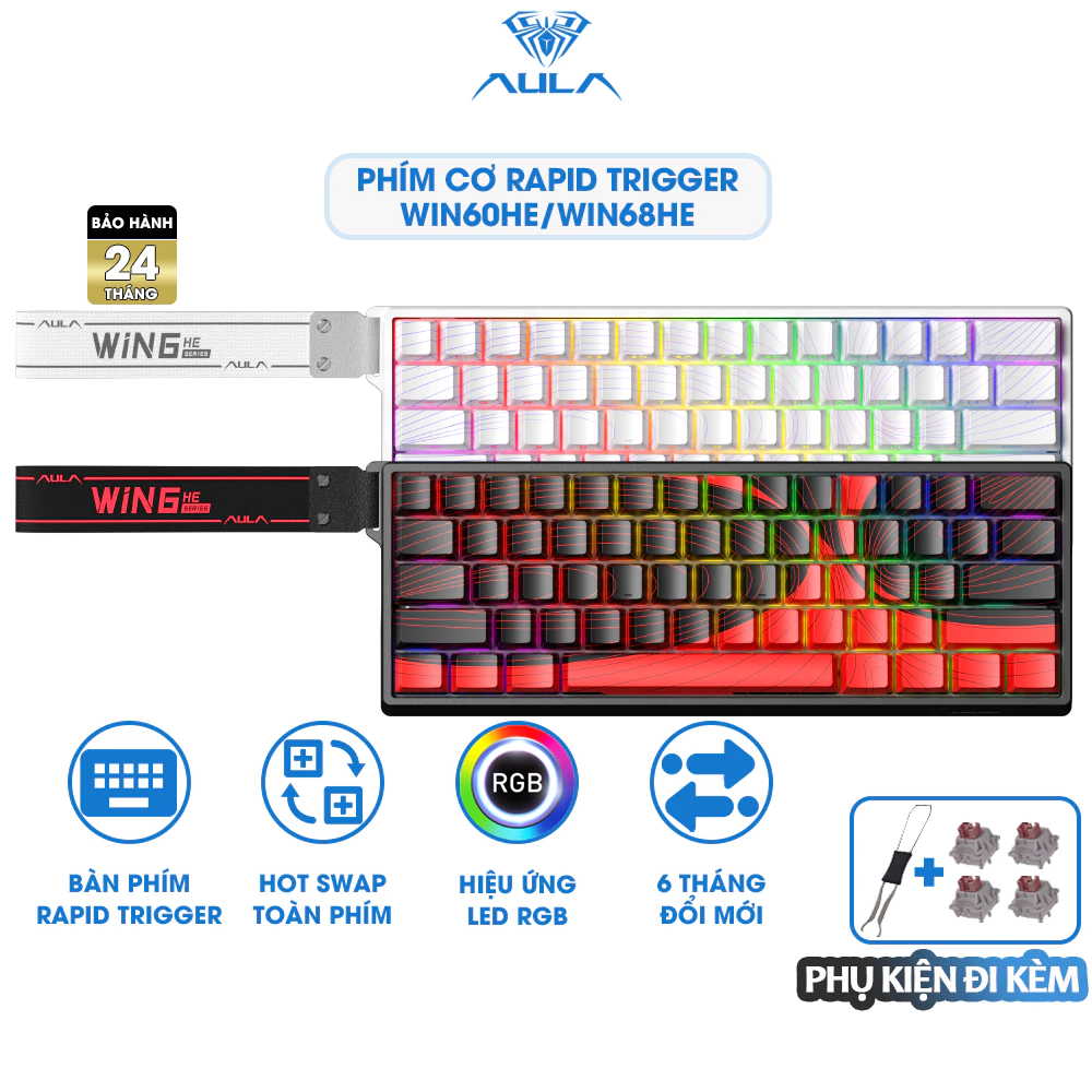 Bàn Phím Cơ Gaming AULA WIN60HE WIN68HE Rapid Trigger Polling Rate 8K Scan Rate 32KHz Chính Hãng