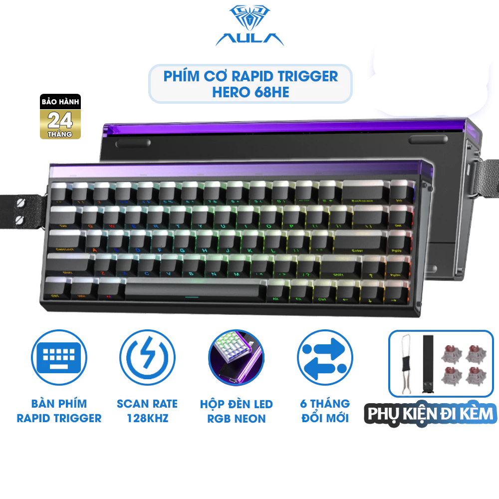 Bàn Phím Cơ Rapid Trigger AULA HERO 68HE - 84 HE Switch Nam Châm Scan Rate 128k - 8k Polling Rate