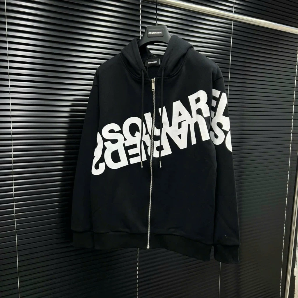 Áo Khoác Hoodie Zip Nỉ Dsq2 Logo Chữ In Nhiệt Khóa Kéo Dày Dặn Dáng Rộng Phong Cách Boy Phố Hot Trend
