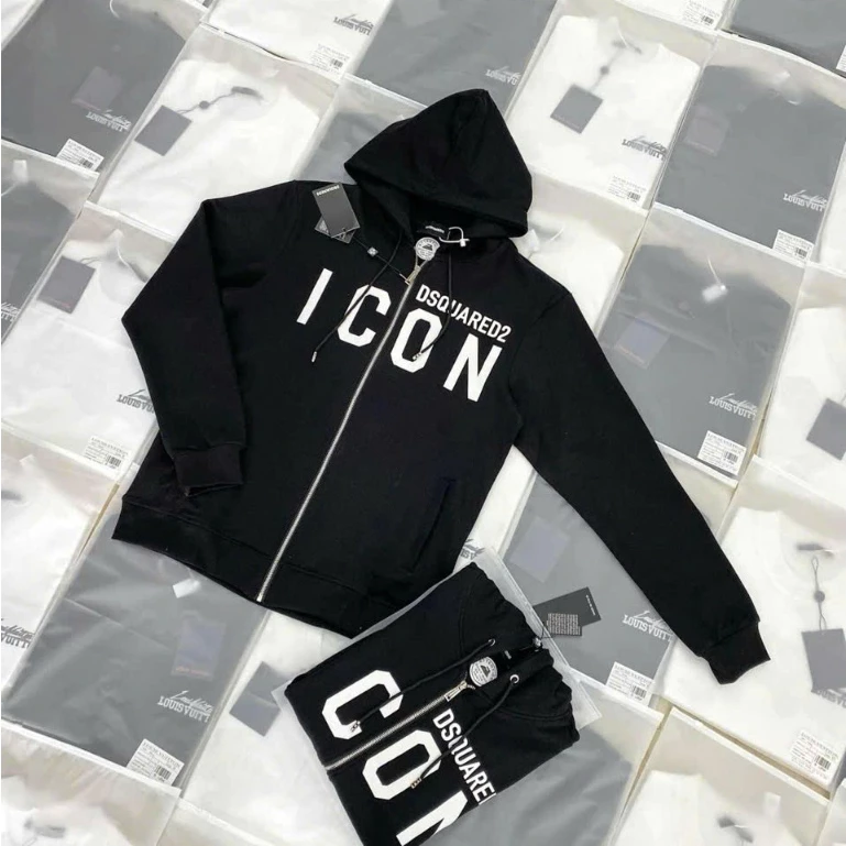 Áo Khoác Hoodie Zip Nỉ Dsq2 Logo Chữ In Nhiệt - Áo Nỉ Nam Nữ Khóa Kéo Dày Dặn Dáng Rộng Phong Cách Boy Phố