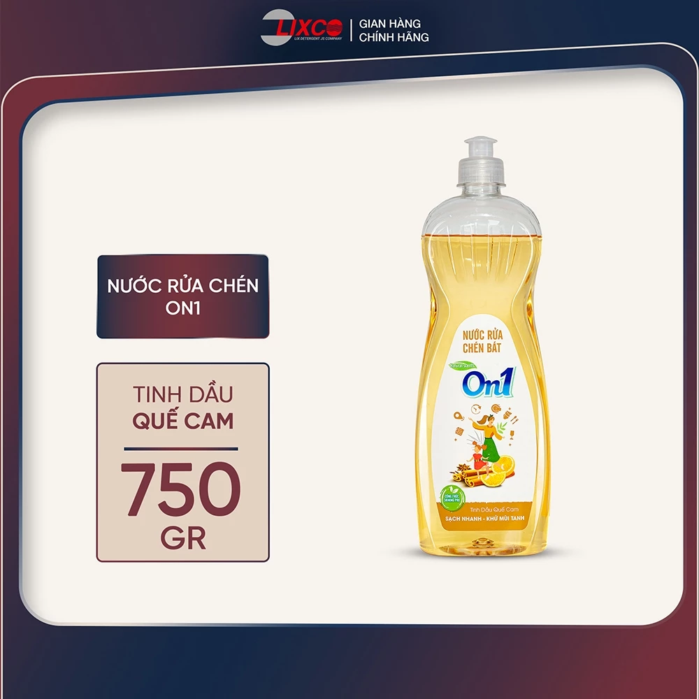 Nước rửa chén bát On1 tinh dầu quế cam siêu sạch bóng vết dầu mỡ, khử mùi tanh chai 750g & can 1.4kg - Lixco Việt Nam