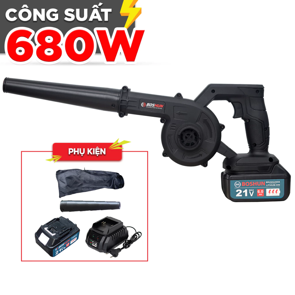 [Chính Hãng] Máy Thổi, Hút Bụi Boshun 680W BS-AB775LION, Chân Pin Phổ Thông, Thổi Hút Đa Năng: Bụi, Lá, Rác,...