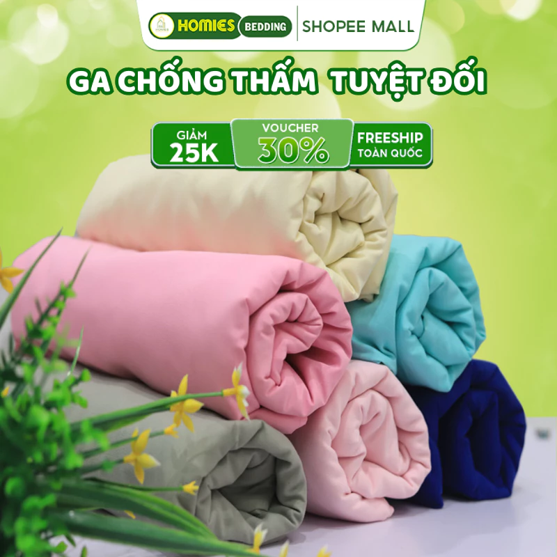 Ga Chống Thấm HOMIES Bedding & Décor Chống Thấm Nước Tuyệt Đối - Đủ Kích Thước cho đệm 20cm