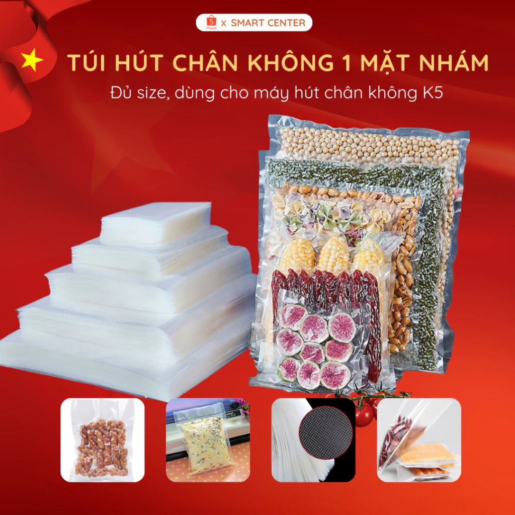 Túi Hút Chân Không 1 Mặt NHÁM Bảo Quản Thực Phẩm, Đủ Size, Dùng Cho Máy Hút Chân Không K5