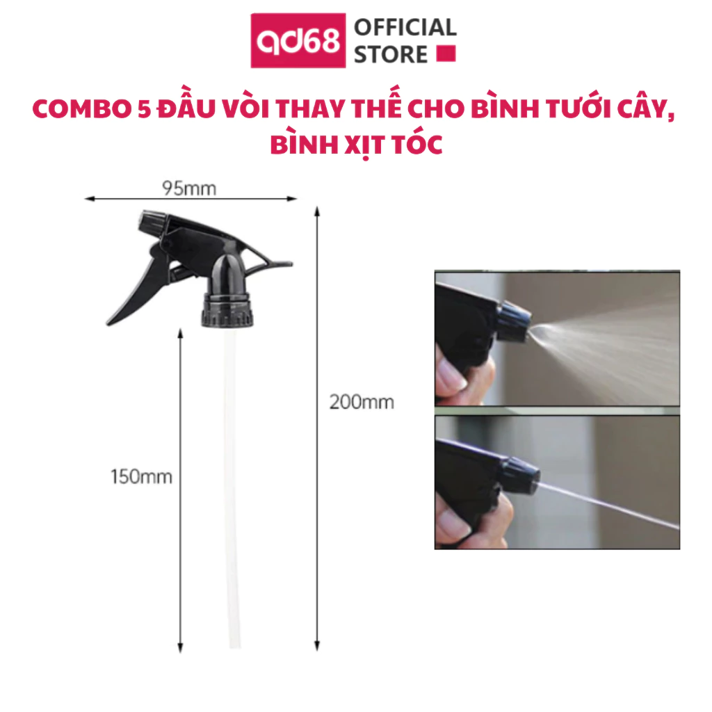Combo 5 đầu vòi xịt thay thế cho bình xịt nước, bình cắt tóc, bình tưới cây, bình nước, vòi dài 15cm