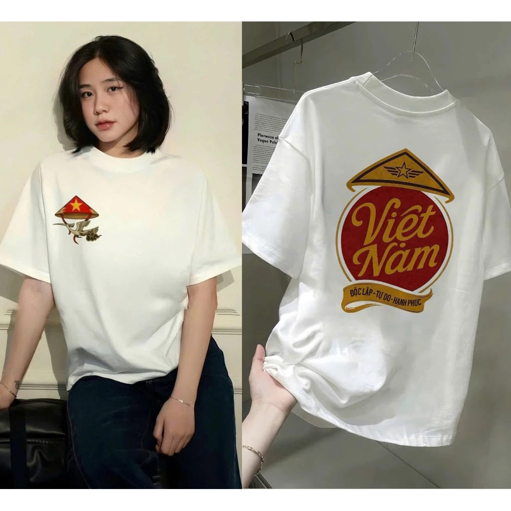 Áo Thun Nam Nữ In Chữ Việt Nam Ngày Quốc Khánh 2/9 Nổi Bật Siêu Đẹp Vải Dày Dặn-Hình in Nét Phong Cách Basic Hot Trend