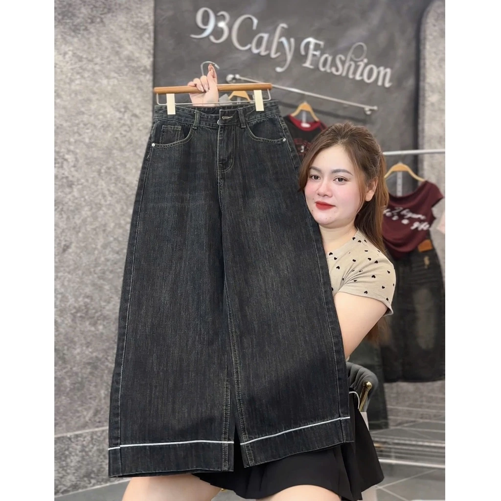 [BIGSIZE] 4624 Quần Jean Nữ Suông CALY Nấm Ống Rộng Năng Động, quần bò nữ 9 tấc lửng màu tối chuppy